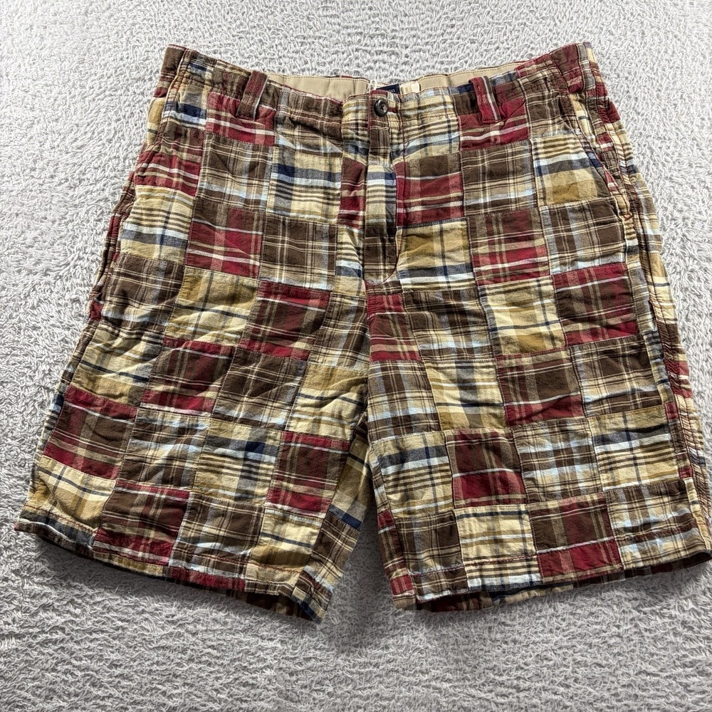 Arrow Plaid Shorts Mens 36 Brown Red 9" Inseam Patch Work Y2K‎ Retro